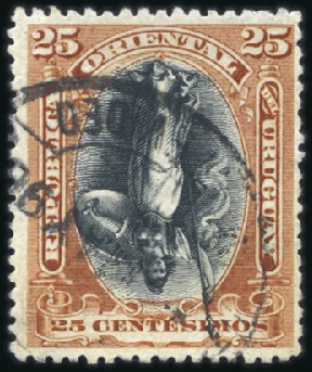 Stamp of Uruguay 1895-99 Liberty 25c red-brown & black, used showin