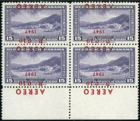 Stamp of Panama 1947 Airmail 10c on 15c violet, mint bottom margin