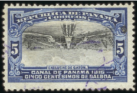 Stamp of Panama 1915-16 Gatun 5c black & deep blue, used showing C