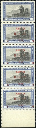 Stamp of Panama 1952 2c on 10 black & blue, mint vertical marginal