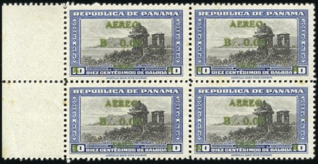 1952 5c on 10 black & blue, mint nh marginal block