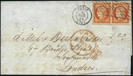 Stamp of France 1849 40c orange en paire superbement margé avec vo