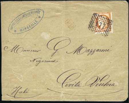 1873 Enveloppe (légers déf.) de Marseille pour Civ