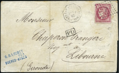 1871 Pli de Buenos-Ayres pour la France avec 80c B