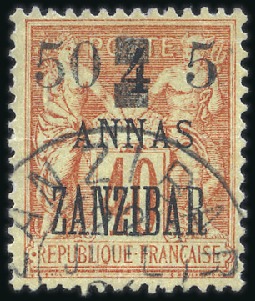 Stamp of Colonies françaises » Zanzibar (Poste française) 1904 50 et 5 sur 4a sur 40c obl. Zanzibar 22 jul 0