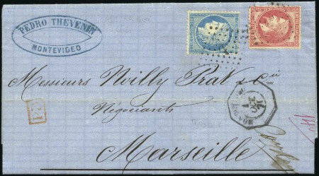 1871 Lettre d'Uruguay pour Marseille avec 80c Laur