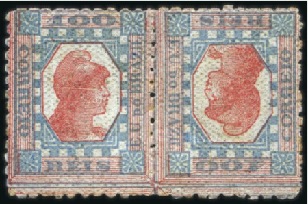 Stamp of Brazil 1891 100r blue & red, mint tête-bêche pair, very f
