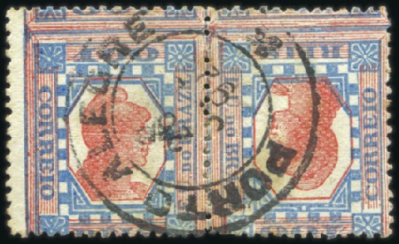 Stamp of Brazil 1891 100r blue & red, used tête-bêche pair, very f
