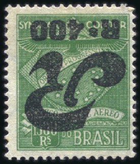 Stamp of Brazil 1928 Varig 400r on 1500r green, mint showing SURCH