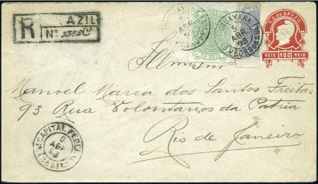 Stamp of Brazil 1893 Registered 100r stationery envelope to Rio de