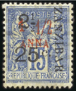 1897 2 1/2 et 25c sur 1 1/2a sur 15c, type VI, tir