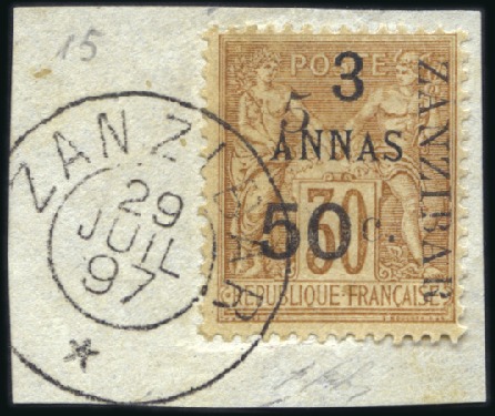 Stamp of Colonies françaises » Zanzibar (Poste française) 1897 5 et 50c sur 3a sur 30c, Sélection de 9 timbr