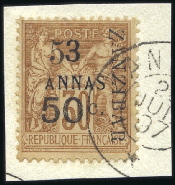 Stamp of Colonies françaises » Zanzibar (Poste française) 1897 5 et 50c sur 3a sur 30c, type I, tirage 96, T