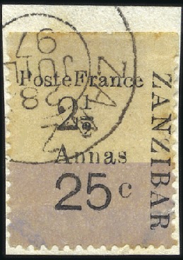 Stamp of Colonies françaises » Zanzibar (Poste française) 1897 Bordures supérieures : n°37 (tir 50), 38 (tir
