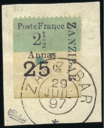 Stamp of Colonies françaises » Zanzibar (Poste française) 1897 Bordures inférieures : n°37A, pos 35, tirage 