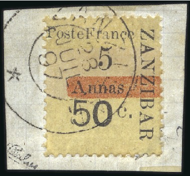 Stamp of Colonies françaises » Zanzibar (Poste française) 1897 Intervalles: n°46 pos 1 tirage 20!, obl., TB,