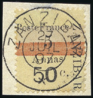 Stamp of Colonies françaises » Zanzibar (Poste française) 1897 Intervalles: n°46 pos 3 tirage 20!, obl., TB,