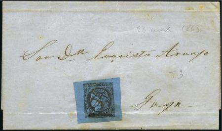 Stamp of Argentina 1860 Corrientes: Value pen-cancelled (3c) black on