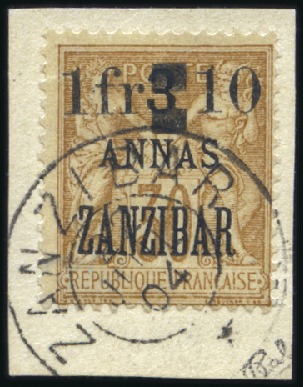 Stamp of Colonies françaises » Zanzibar (Poste française) 1904 n°58 à 61, 63 et 64, obl. sur fragment, TB, s