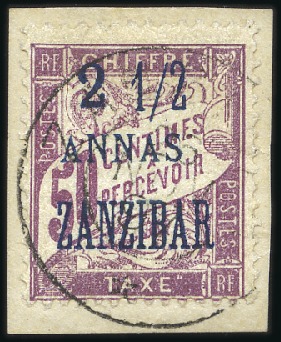 Stamp of Colonies françaises » Zanzibar (Poste française) 1897 Erreur 2 1/2 au lieu de 5 annas sur 50c, obl.
