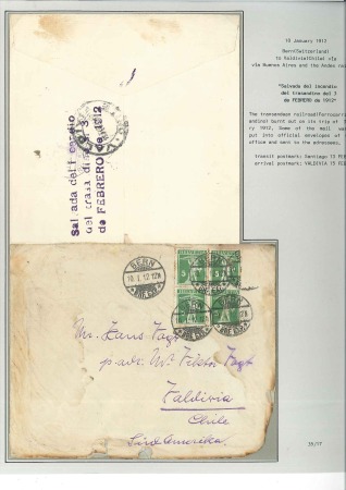 Stamp of Chile 1912 Train disaster cover from Bern, Switzerland t