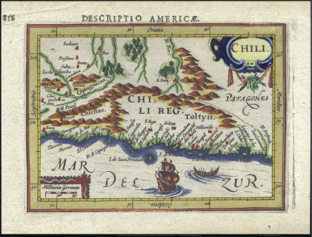 Stamp of Chile Early map of Chile, attractive & colourful copper 