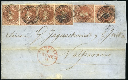 Stamp of Chile 1854 Lithographed by Gillet: 5c dull brown & yello