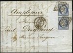 Stamp of France 1849 25c bleu, sélection de trois lettres : deux p