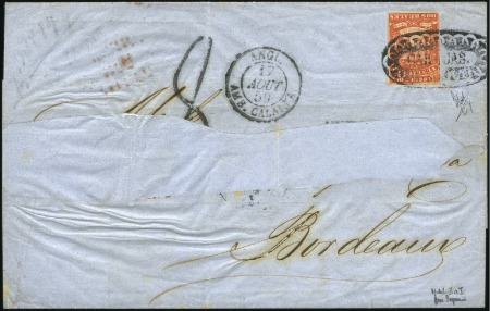 Stamp of Venezuela 1859 2R Red, fine impression, tied by fancy oval C