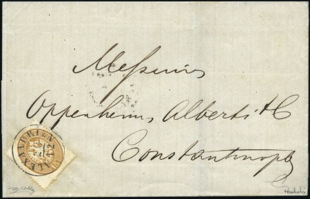 Stamp of Egypt » Austrian Post Offices 1863 15s brown tied by "Alexandrien" cds to cover 