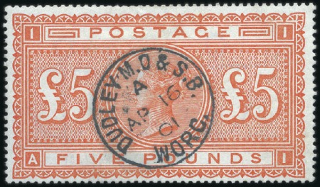 1867-83 £5 Orange AI on white paper, neat Dudley M