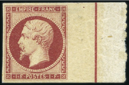 Stamp of France 1853-60 Empire ND 1F carmin neuf avec bord de feui