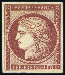 Stamp of France 1849 1F carmin neuf, belles marges, superbe, très 
