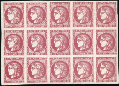 Stamp of France 1870 Bordeaux 80c rose en bloc report complet de 1