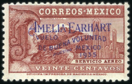 Stamp of Mexico 1935 Amelia Earhart 20c lake, mint, very fine & ra