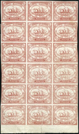 Stamp of Egypt » Egypt Suez-Canal Company 1868 40c Red unused block of 18 with complete Lacr