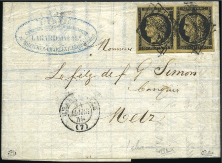 Stamp of France 1849 20c noir sur CHAMOIS en paire bien margée ave
