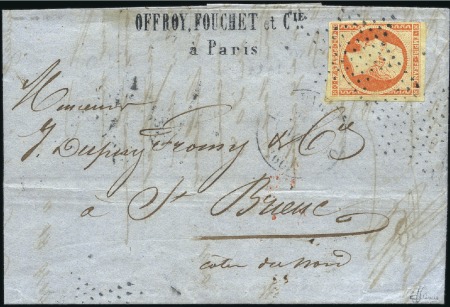 Stamp of France 1853-60 Empire ND 40c orange bien margé obl. roule