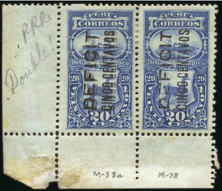 Stamp of Peru 1902 5c on 20c blue, mint bottom left corner margi