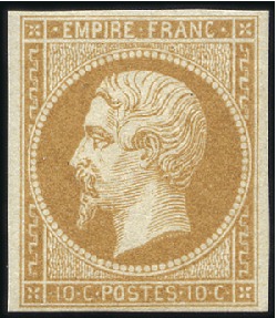 Stamp of France 1853-60 Empire ND 10c bistre neuf sans charnière, 