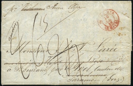 Stamp of France 1846 Lettre de l'ile Maurice pour la France avec t