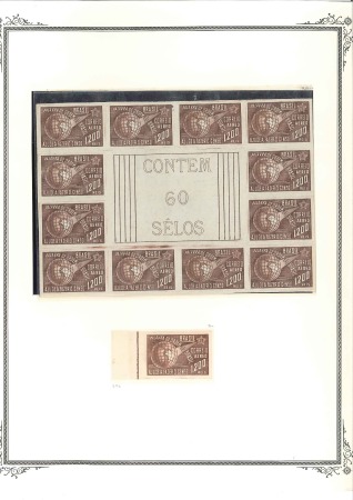 Stamp of Brazil 1941 Map 1'200r brown, top half of sheet of 12 nh 