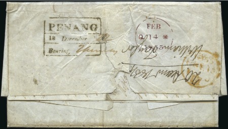 1854 Folded entire from Penang to Scotland rated 1