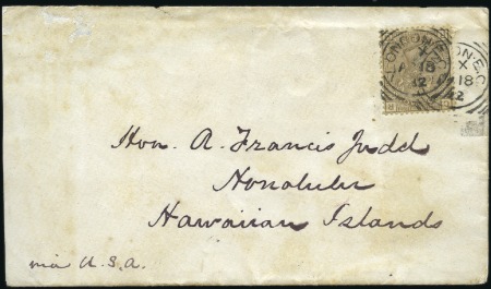 Stamp of Great Britain » 1855-1900 Surface Printed 1882 (Jan 18) Envelope to HAWAII with 1873-80 4d g