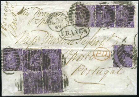 1869 (May 22) Wrapper to Portugal with nine 1867-8