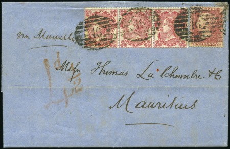 1864 (Mar 25) Entire to MAURITIUS with 1854-57 1d 