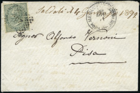 1872 Small envelope to Italy franked Italy 5c grey