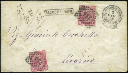 1875 Registered envelope to Italy franked Italy 40