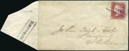 c1858 Envelope with 1854-57 1d red (corner fault) 