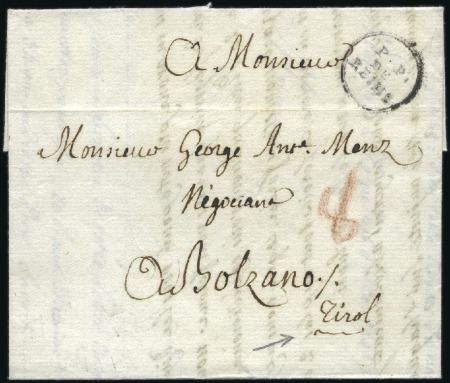 Stamp of France 1791 Lettre pour le Tyrol obl. petit cachet "P.P. 